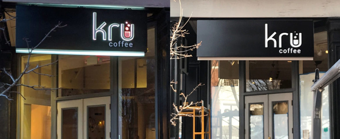 Kru Coffee - Close-Up - Edge Lit Raised Acrylic Lettering