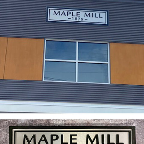 Maple Mill Custom Sign - Brushed Aluminum Inlay - High Density Urethane