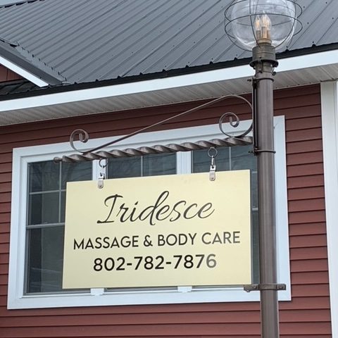 Iridesce Massage & Body Care - Bushed Gold ACM Sign with Black Vinyl Graphics/Lettering