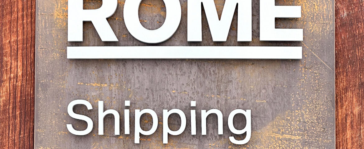 Rome Snowboards Shipping - Raised Acrylic Letters on Corten Steel