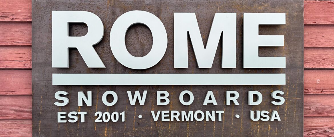 Rome Snowboards - Raised Acrylic Letters on Corten Steel