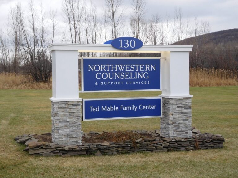 Northwestern Counseling Outdoor sign for Northwestern Counseling & Support Services, Ted Mable Family Center, at address 130.